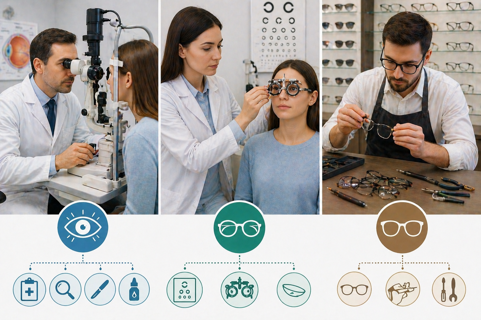 Szemész, optometrista, látszerész